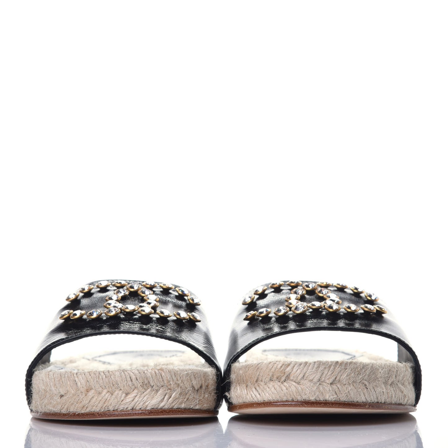 Patent Calfskin Crystal CC Espadrille Slip On Sandals 39 Black