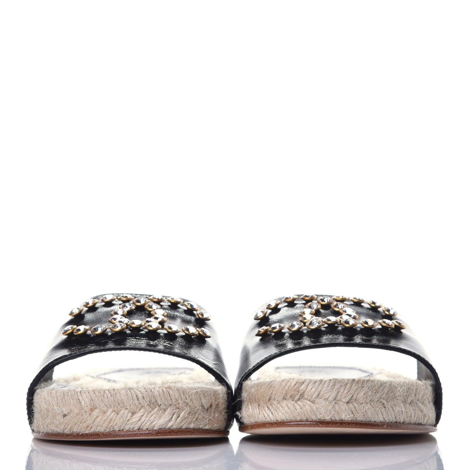 Chanel Patent Calfskin Crystal CC Espadrille Slip On Sandals 39 Black 2 of 9