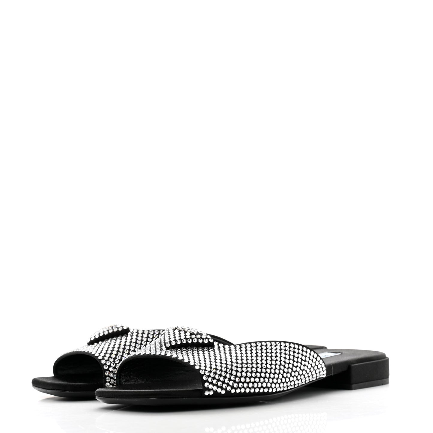 Satin Crystal Logo 10mm Slide Sandals 39 Black