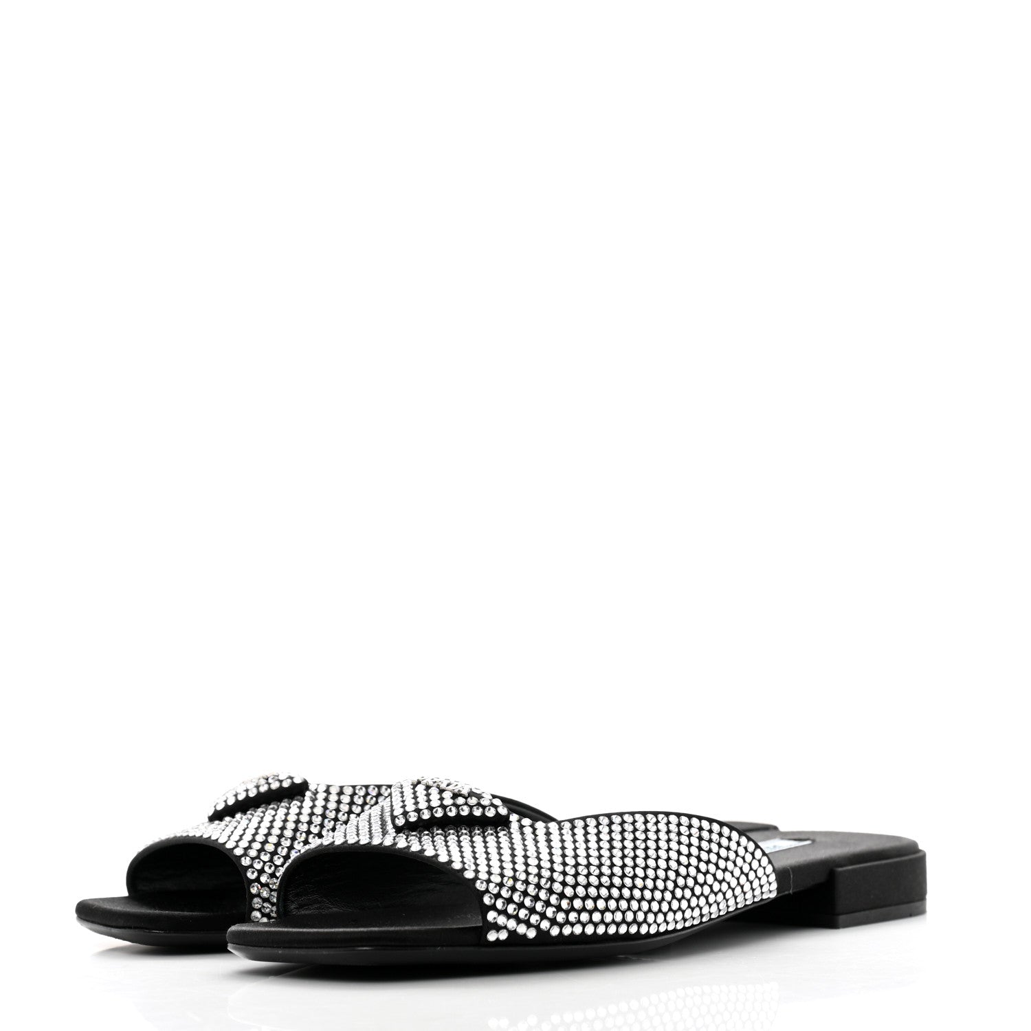 Prada Satin Crystal Logo 10mm Slide Sandals 39 Black 4 of 8