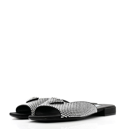 Prada Satin Crystal Logo 10mm Slide Sandals 39 Black 4 of 8