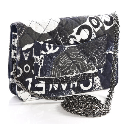 Chanel Canvas Printed Quilted 2.55 Reissue Wallet On Chain WOC White Black Navy Blue 2 of 14