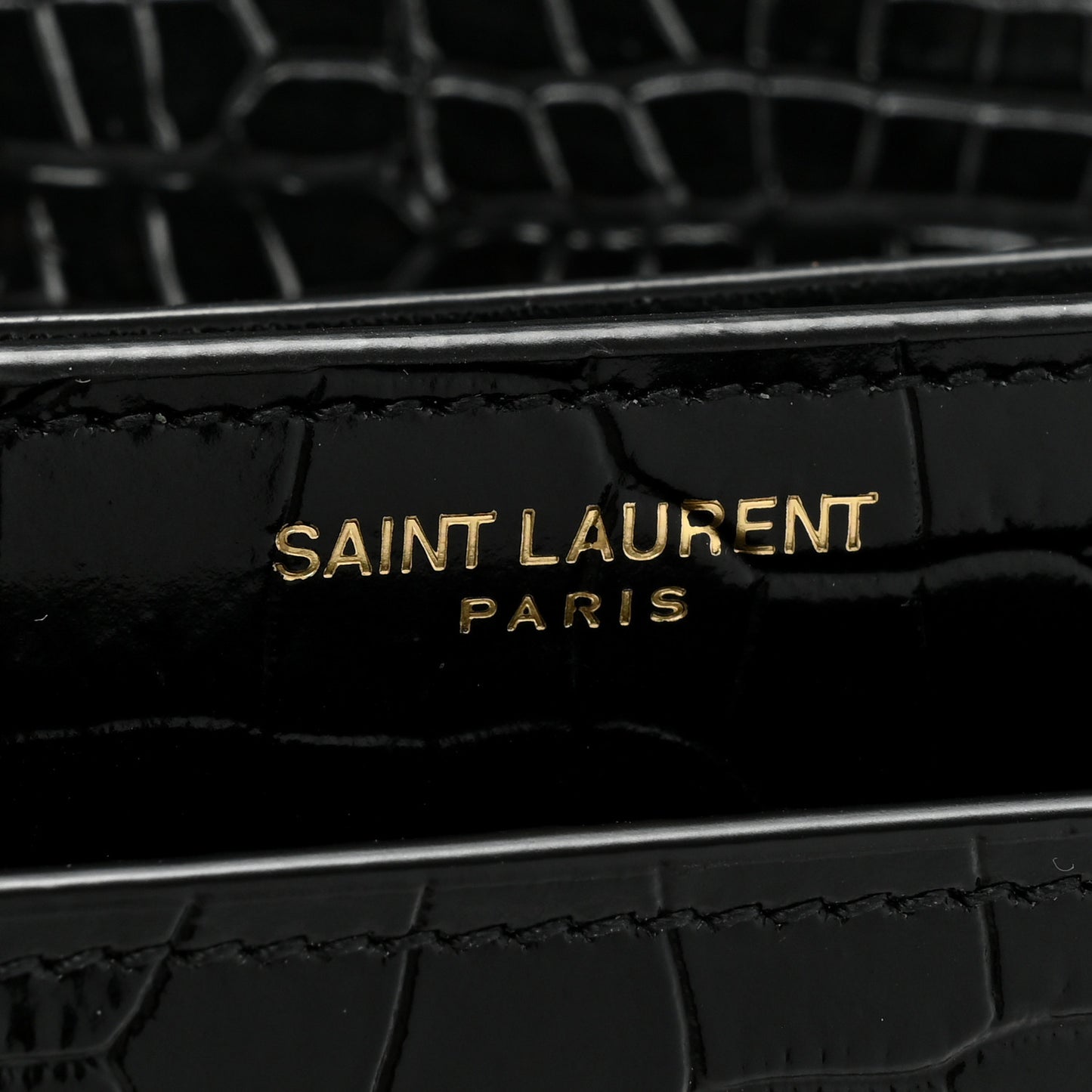 Calfskin Crocodile Embossed Medium Monogram Sunset Black