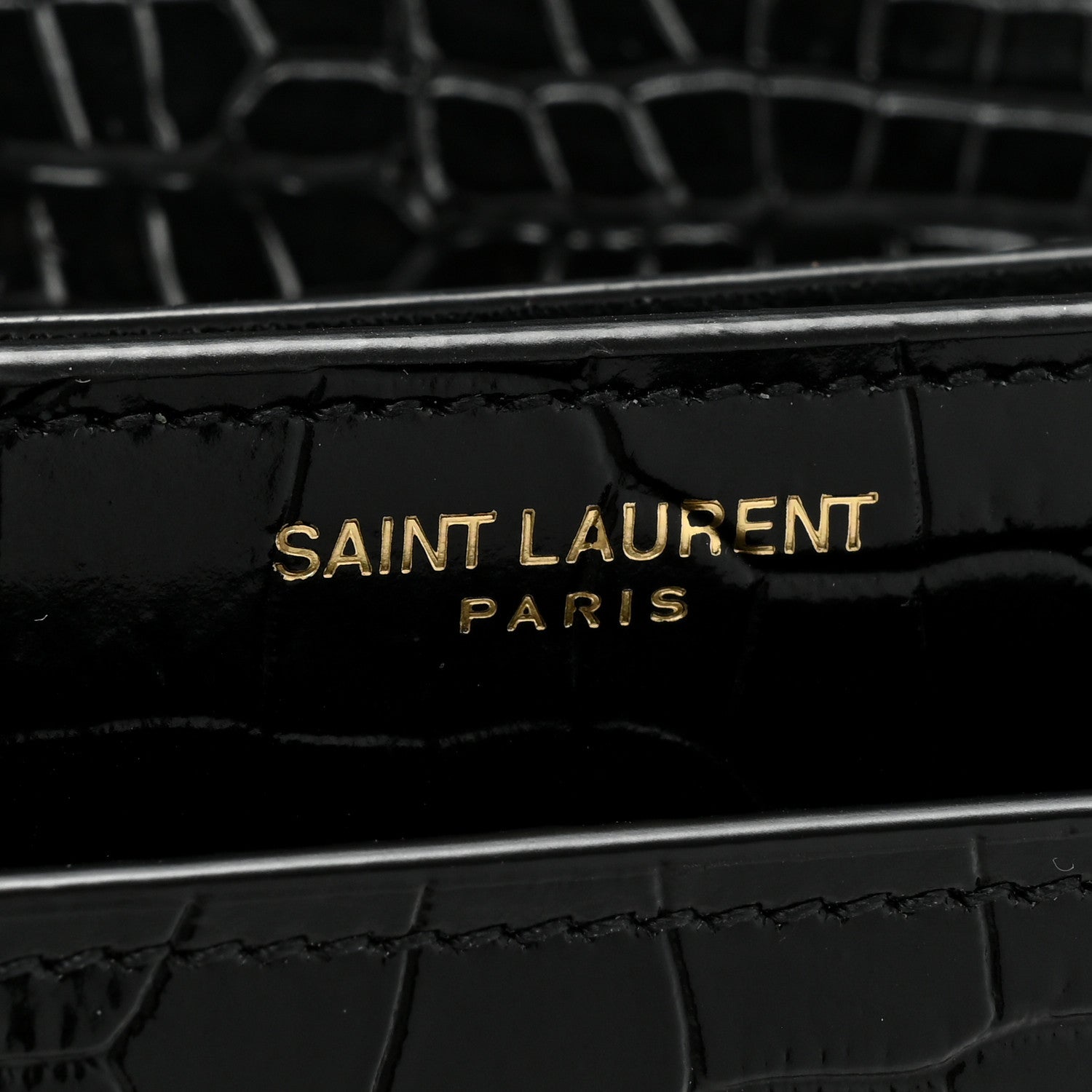 Saint Laurent Calfskin Crocodile Embossed Medium Monogram Sunset Black 8 of 14