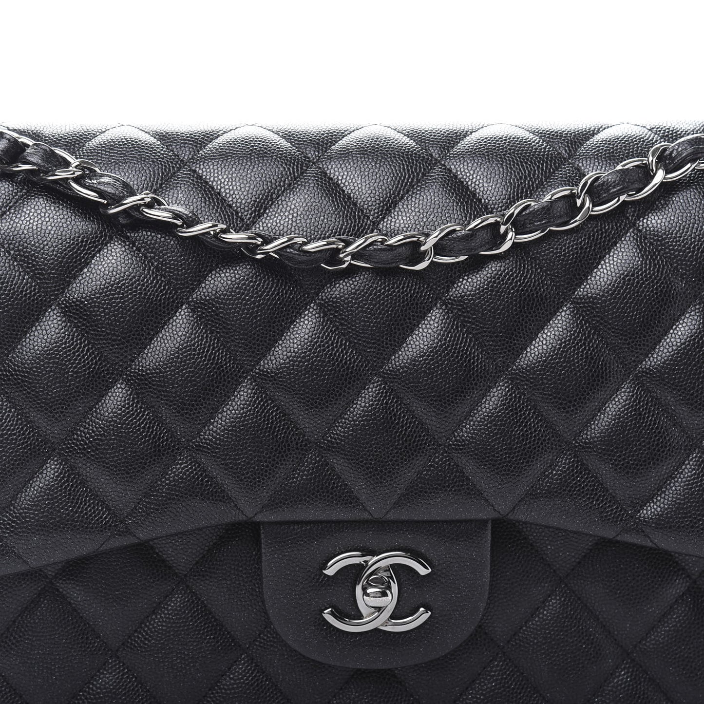 Iridescent Caviar Quilted Jumbo Double Flap Black