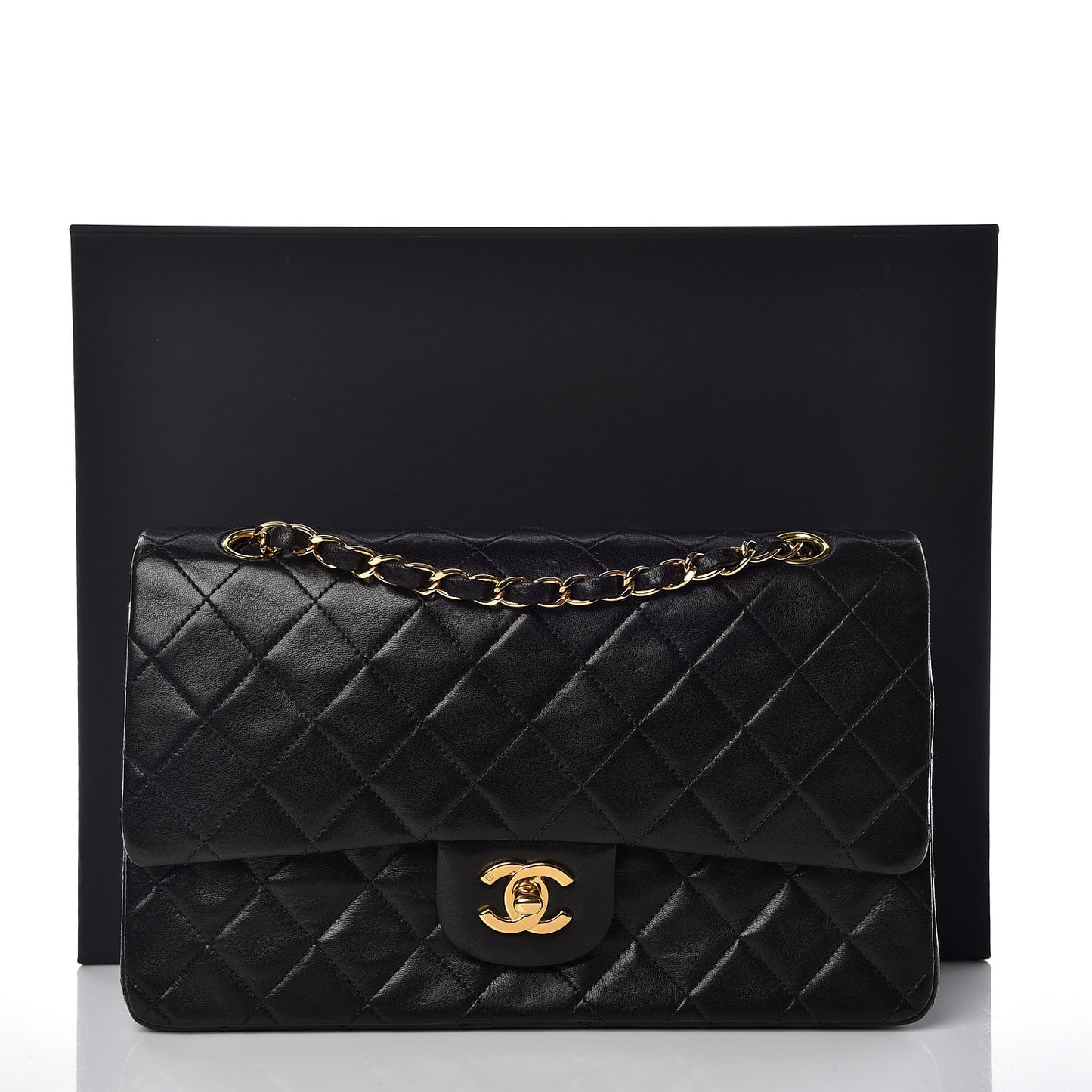 Lambskin Quilted Medium Double Flap Black