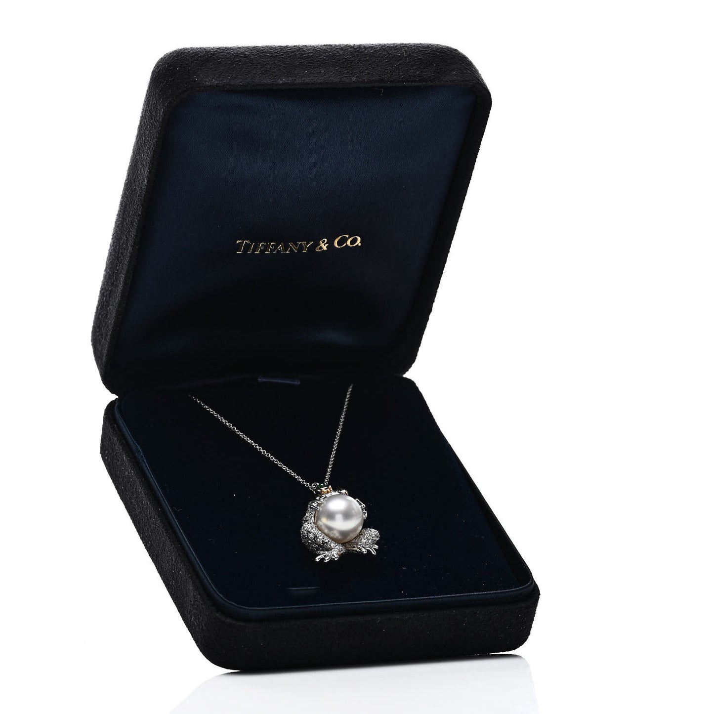 Platinum 18K White Yellow Gold Pearl Diamond Frog Necklace