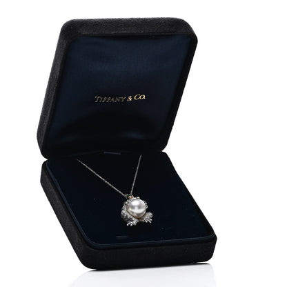 Tiffany Platinum 18K White Yellow Gold Pearl Diamond Frog Necklace 7 of 7
