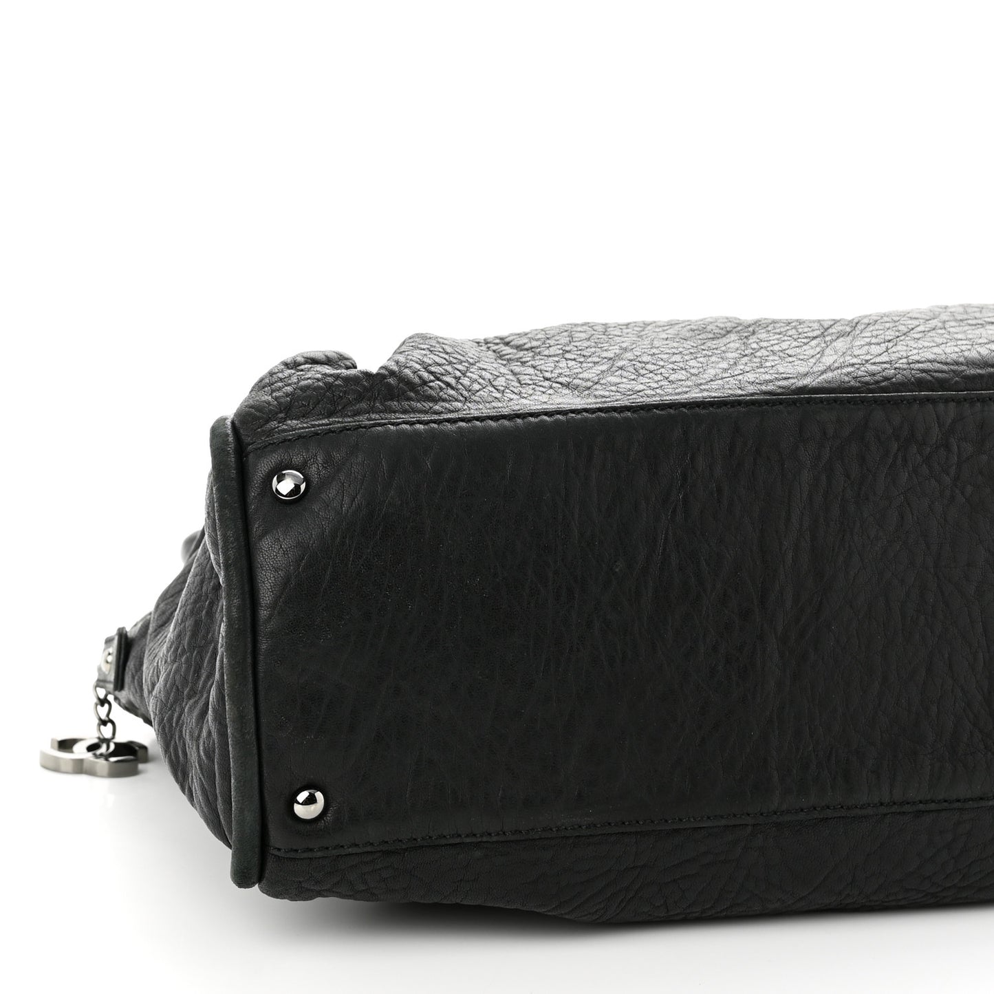 Distressed Lambskin Large Lady Braid Satchel Black