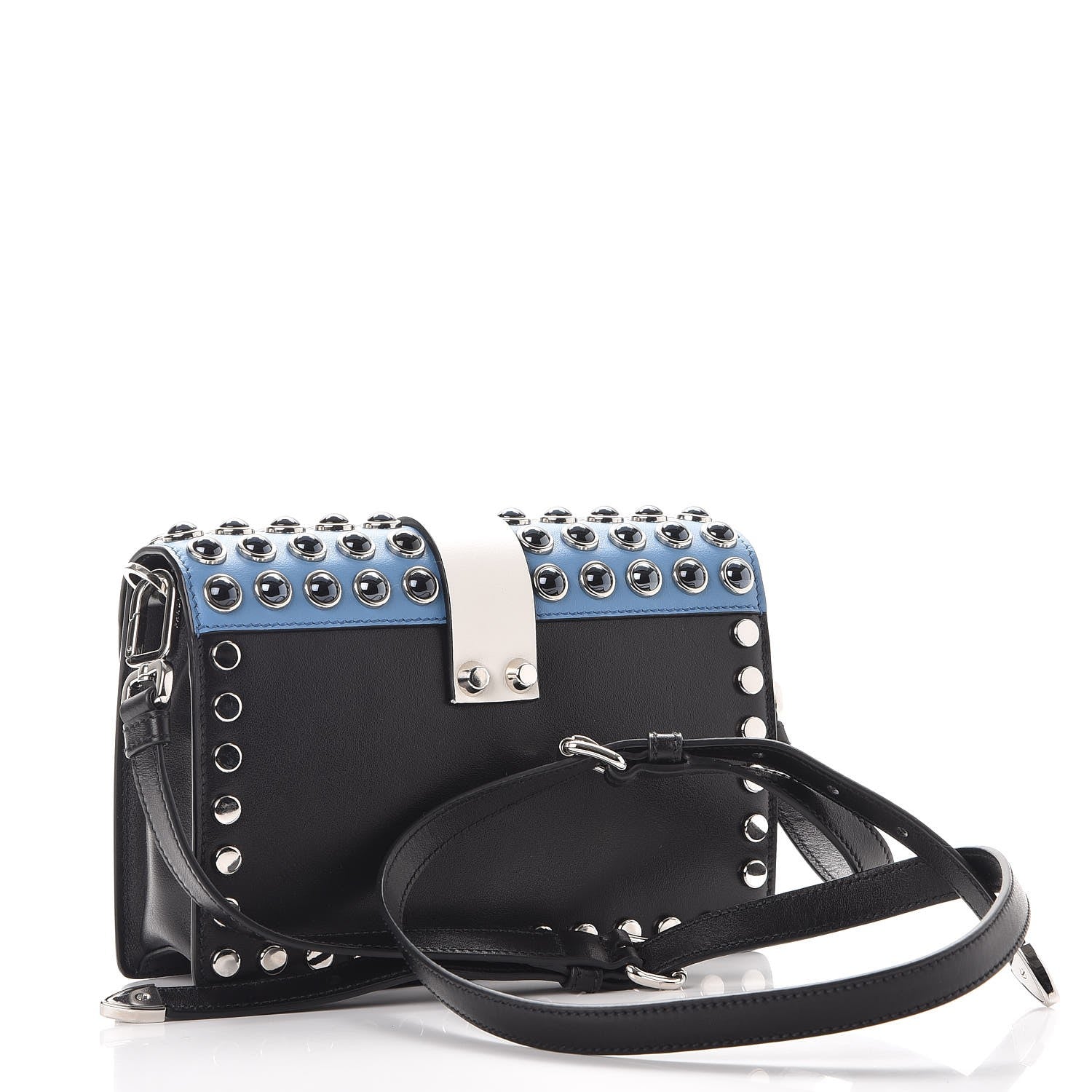 Prada City Calfskin Comic Print Studded Elektra Shoulder Bag Topaz Black 3 of 9