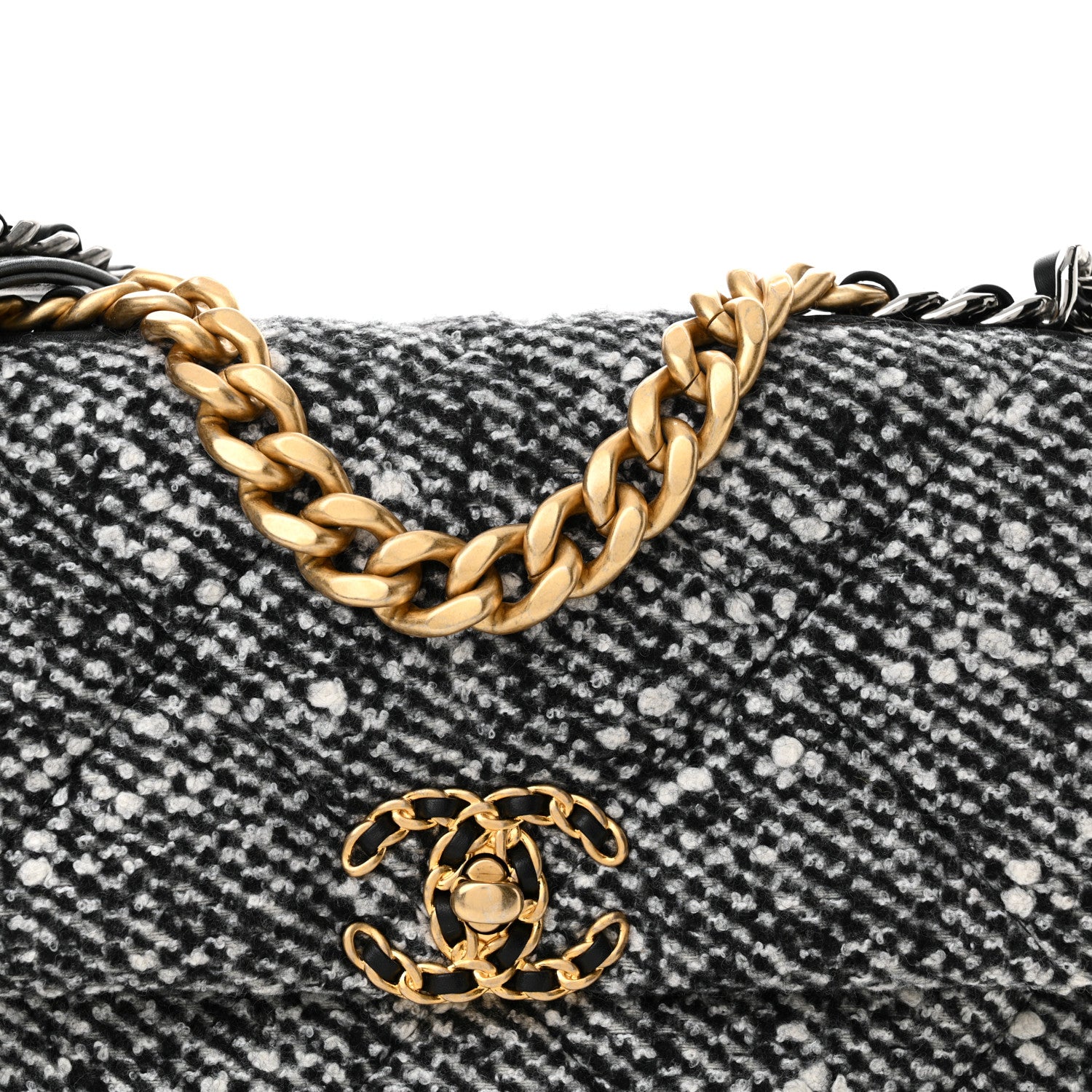 Chanel Tweed Quilted Medium Chanel 19 Flap Black White 9 of 13
