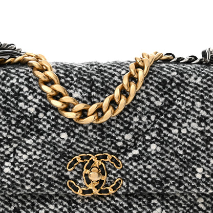 Chanel Tweed Quilted Medium Chanel 19 Flap Black White 9 of 13