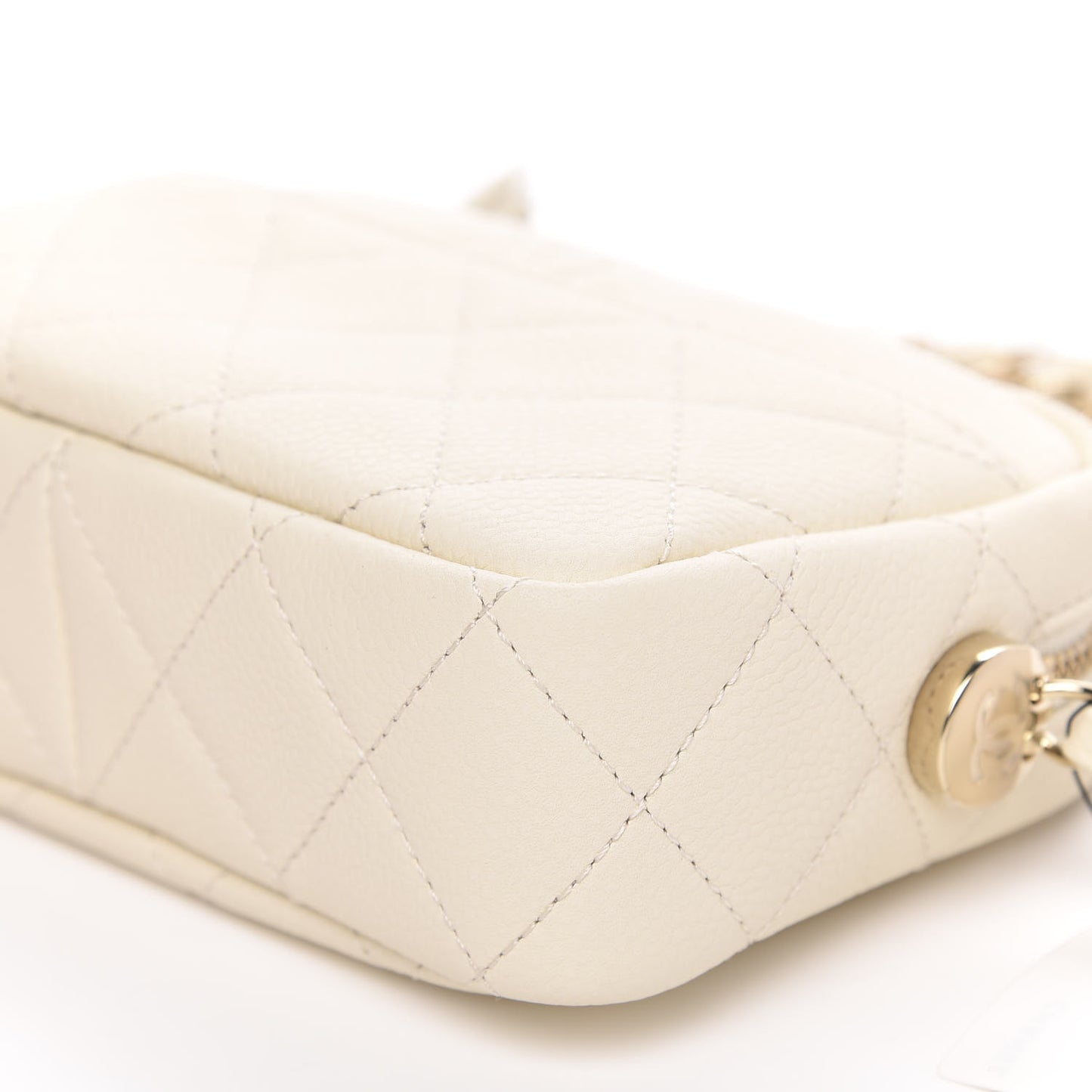 Caviar Quilted Mini Coco Tassel Camera Case White