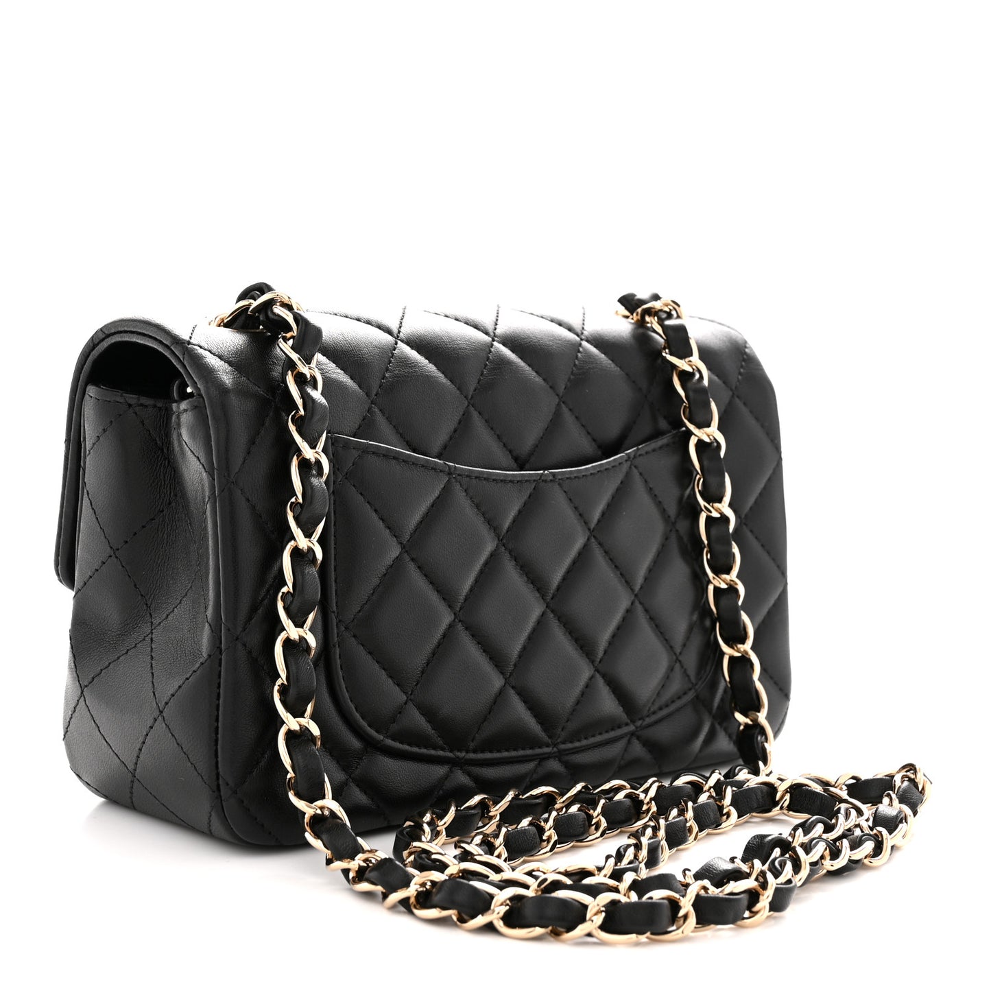 Lambskin Quilted Mini Rectangular Flap Black