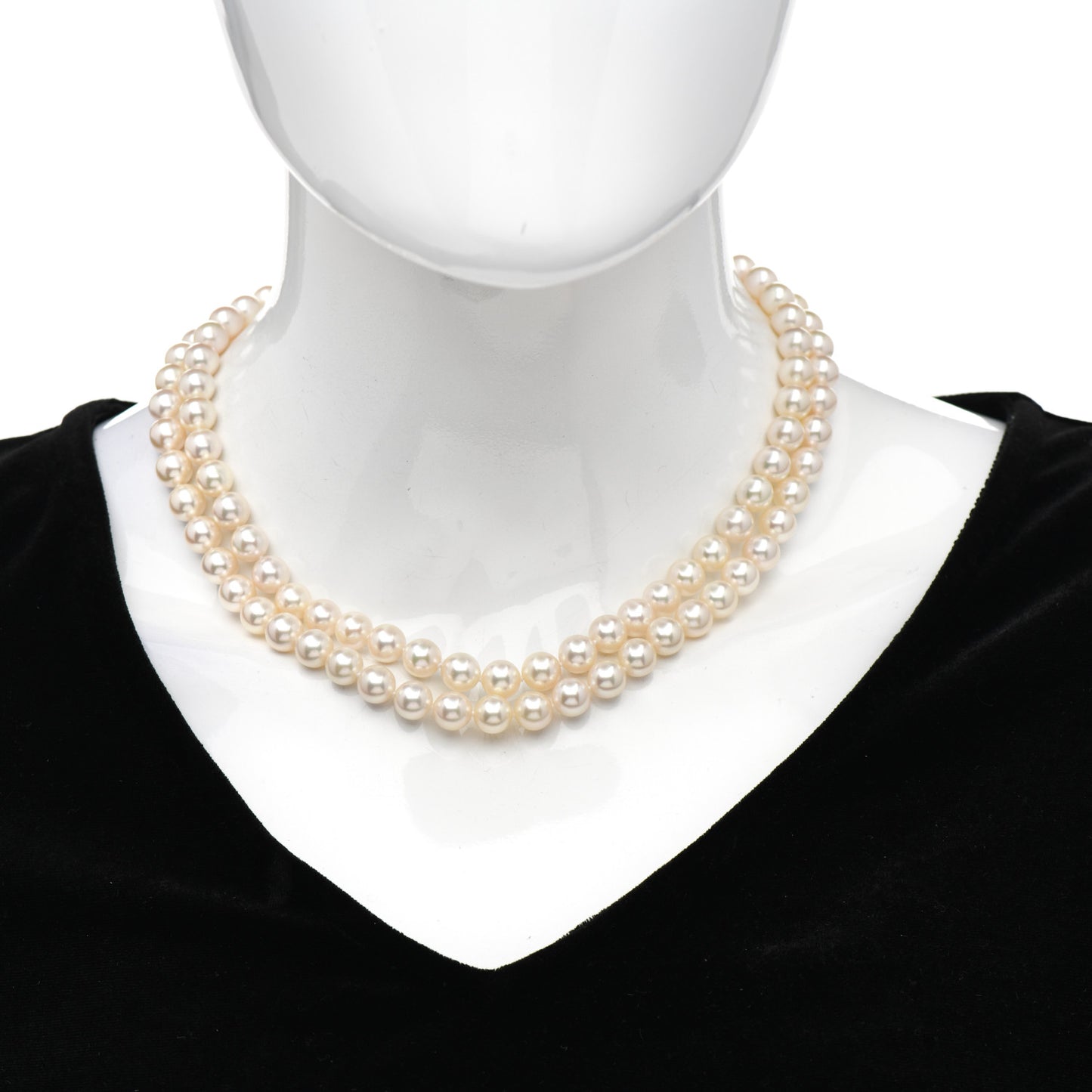 18K White Gold Akoya Pearl 8-8.5mm Double Strand Necklace