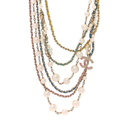 Chanel Pearl Crystal Lambskin CC Short Multi Strand Necklace Gold Multicolor 1 of 4