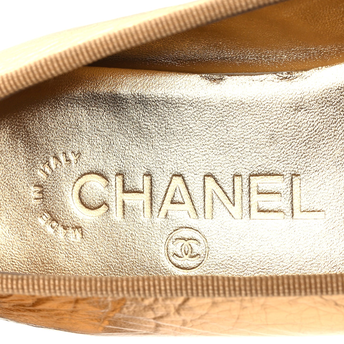 Metallic Calfskin Grosgrain Cap Toe CC Ballerina Flats 37.5 Gold