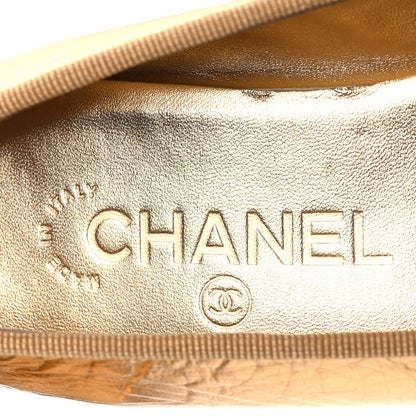 Chanel Metallic Calfskin Grosgrain Cap Toe CC Ballerina Flats 37.5 Gold 8 of 10