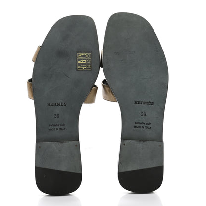 Hermes Metallic Epsom Oran Sandals 36 Vert Bronze 5 of 8