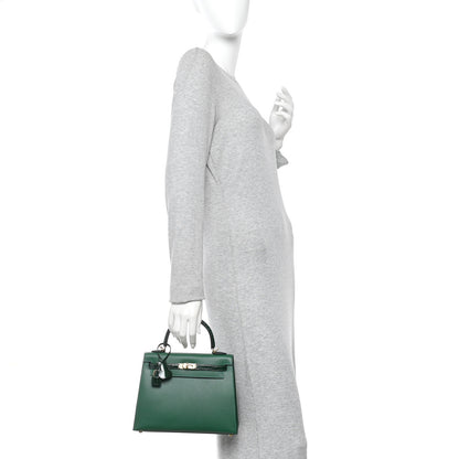 Hermes Madame Calfskin Shiny Alligator Kelly Sellier Touch 25 Vert Moyen 2 of 10