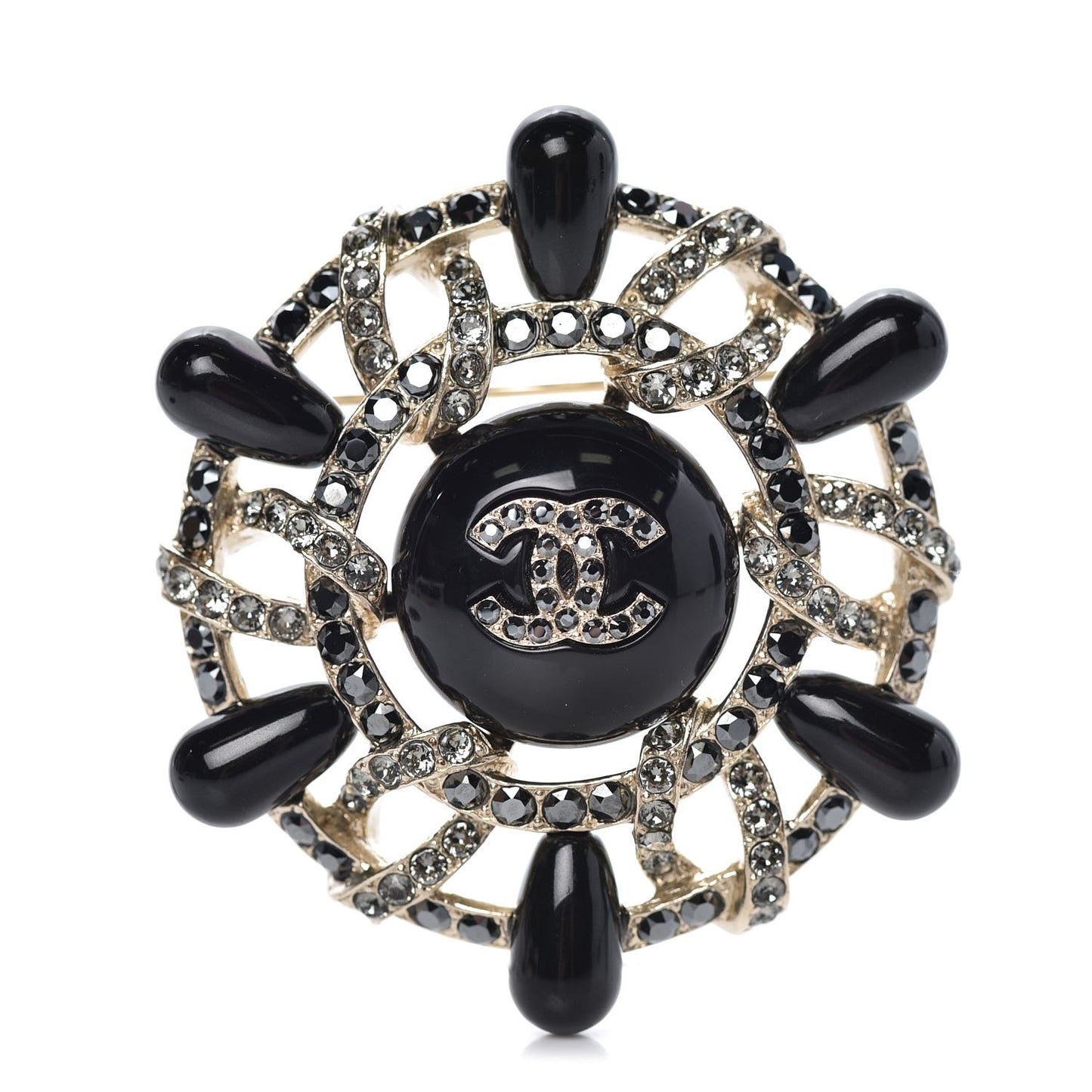 Crystal CC Brooch Black Gold