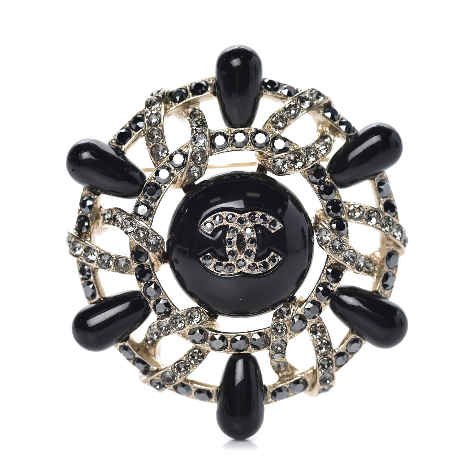 Chanel Crystal CC Brooch Black Gold 1 of 6