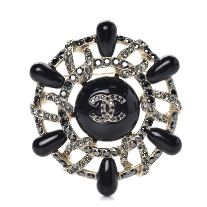 Chanel Crystal CC Brooch Black Gold 1 of 6