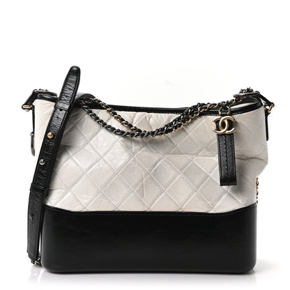 Chanel Aged Calfskin Quilted Medium Gabrielle Hobo Black White 2 of 19