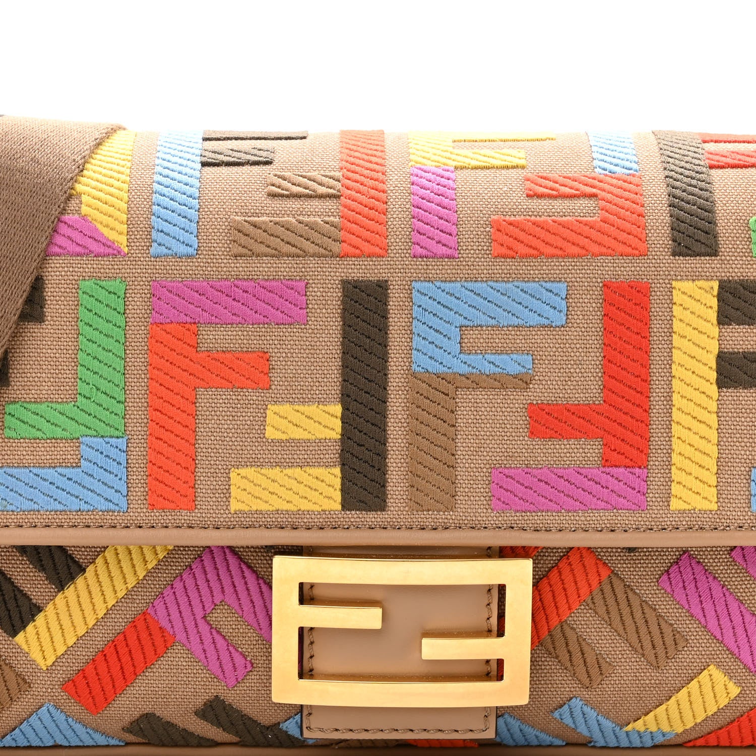 Fendi Canvas Vitello King FF Multicolor Embroidered Baguette Multicolor Cuoio 7 of 9