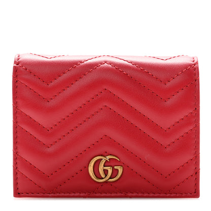 Gucci Calfskin Matelasse GG Marmont Card Case Wallet Hibiscus Red 1 of 8
