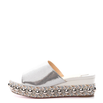 Christian Louboutin Laminato Lizard Embossed Janibasse 60 Mules 38 Latte Silver 1 of 10