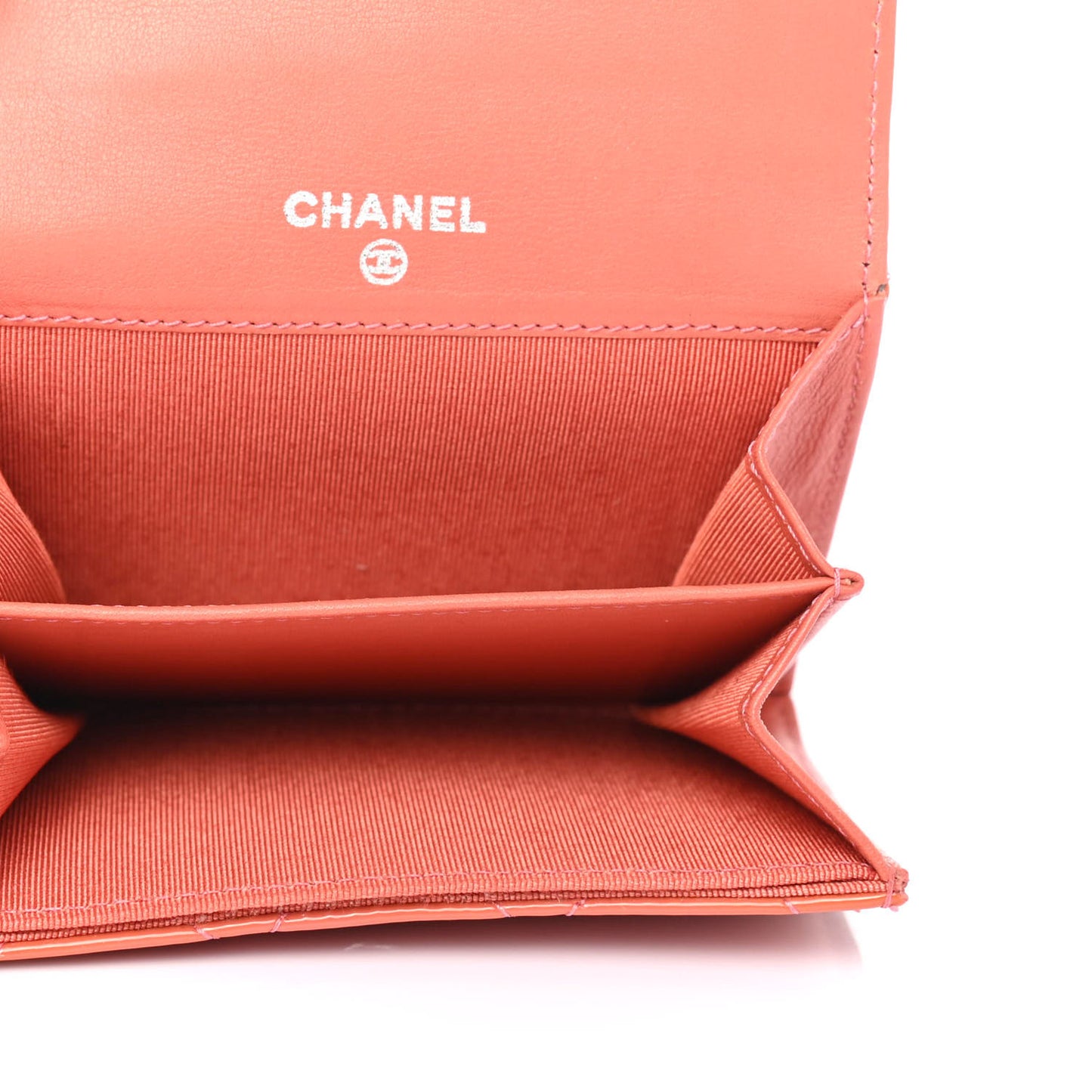 Patent Quilted Flap Card Holder Wallet Coral
