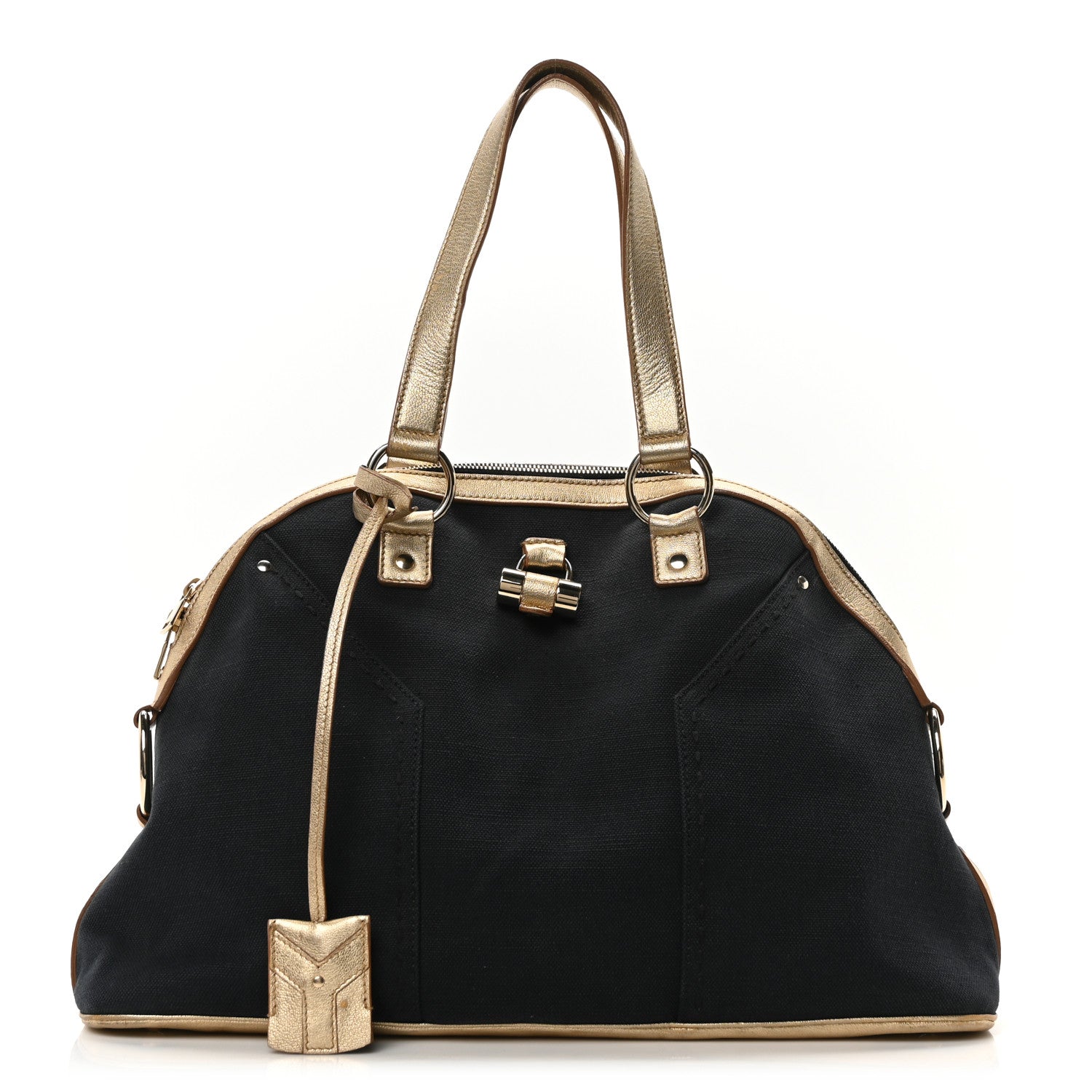 Saint Laurent Metallic Calfskin Canvas Large Muse Black Gold 5 of 12