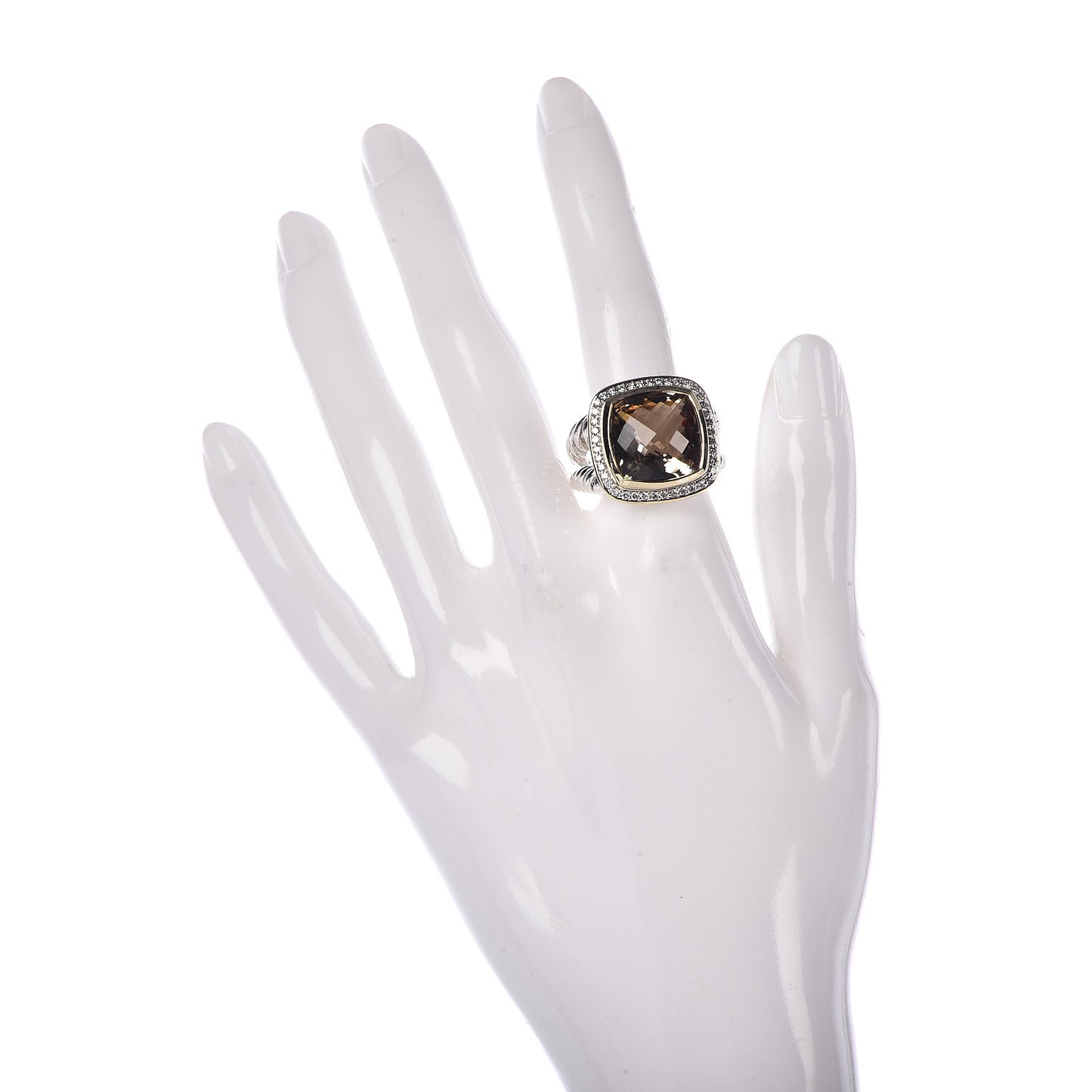 Sterling Silver 18K Yellow Gold Diamond Champagne Citrine 14mm Albion Ring 55 7.25