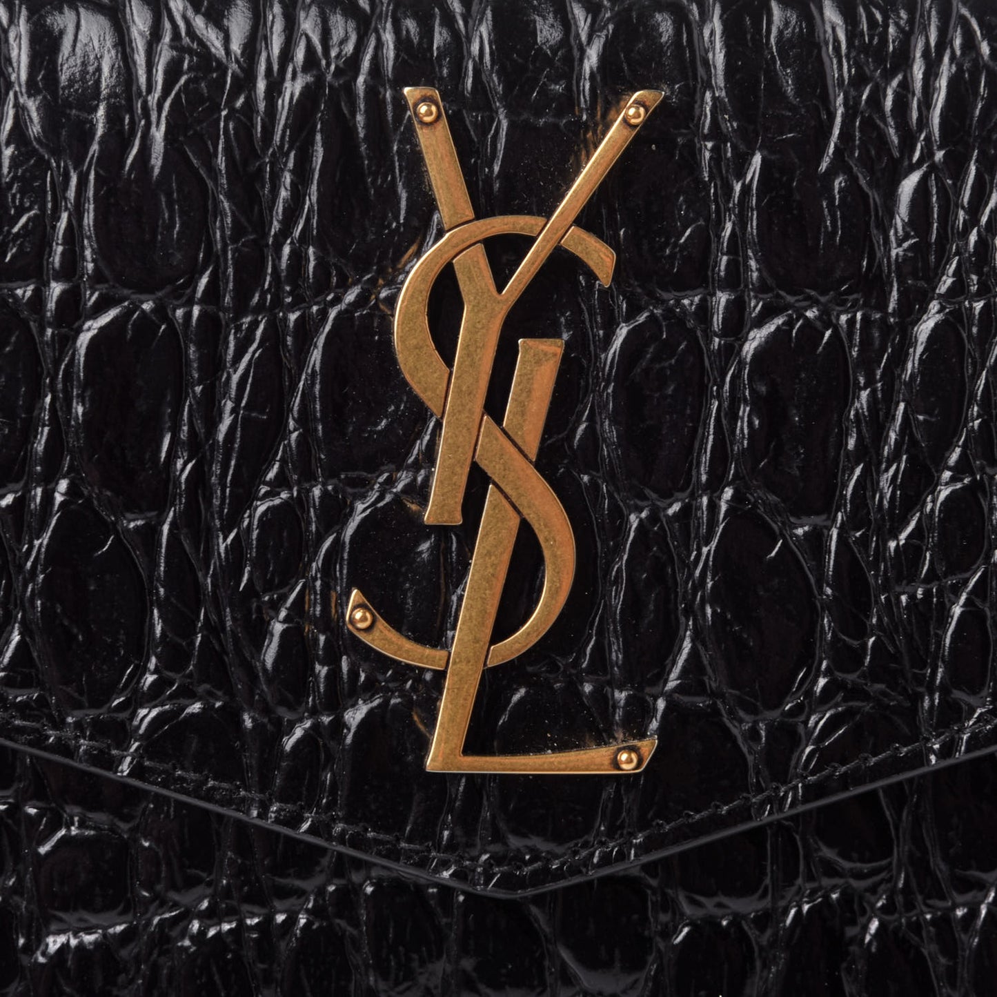 Calfskin Crocodile Embossed Uptown Monogram Clutch Black