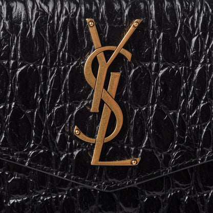 Saint Laurent Calfskin Crocodile Embossed Uptown Monogram Clutch Black 10 of 16