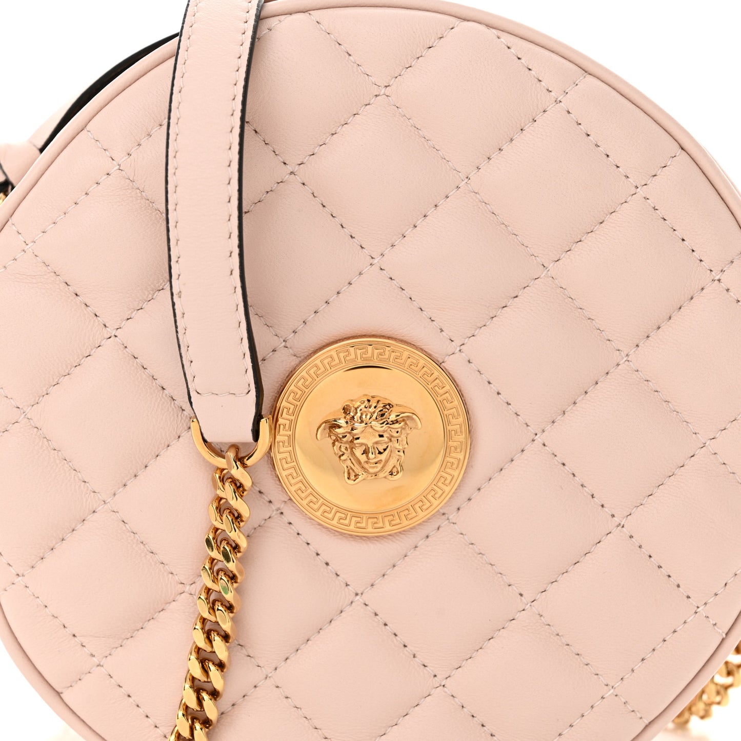 Nappa Quilted La Medusa Round Camera Bag Light Pink