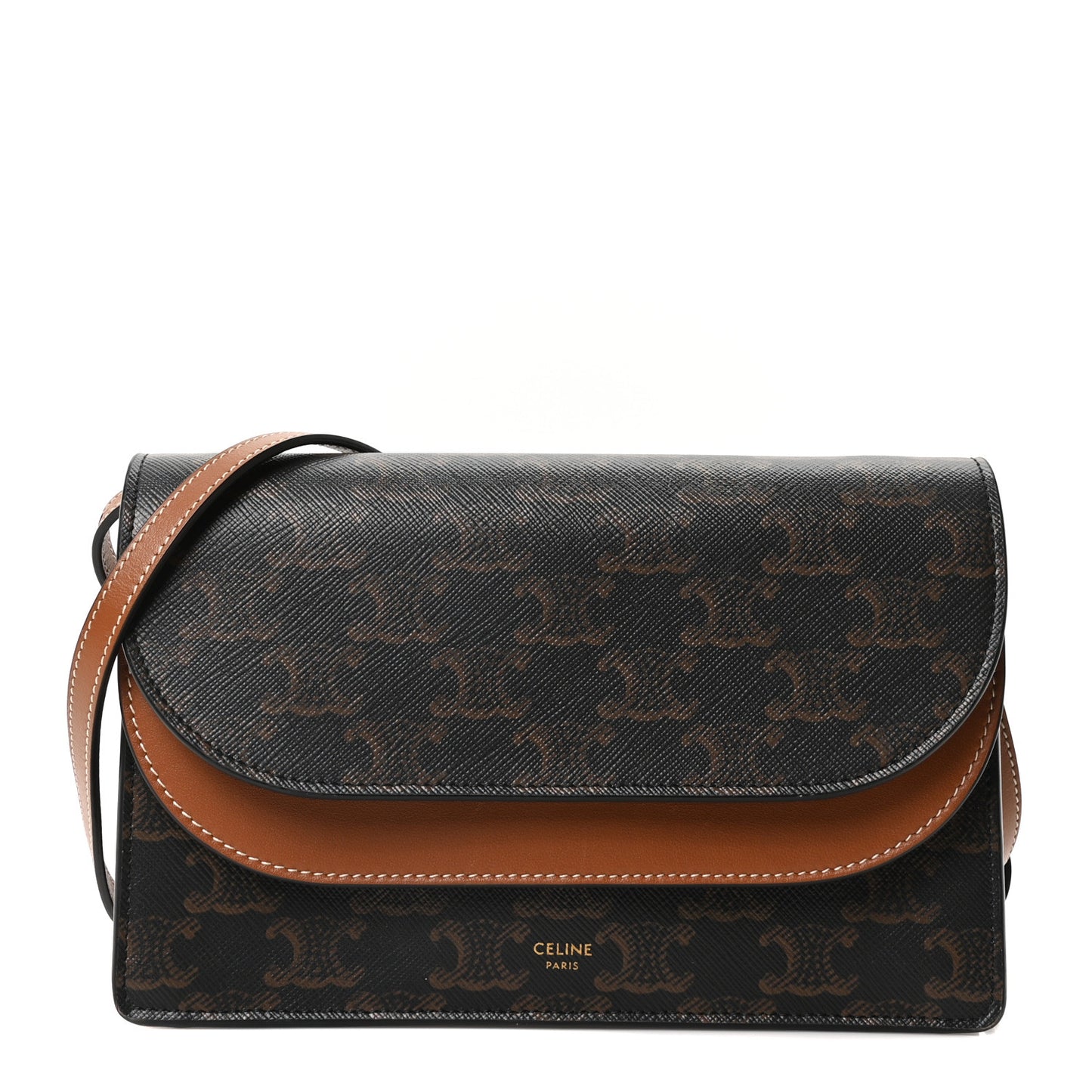 Triomphe Canvas Lambskin Wallet On Strap Tan