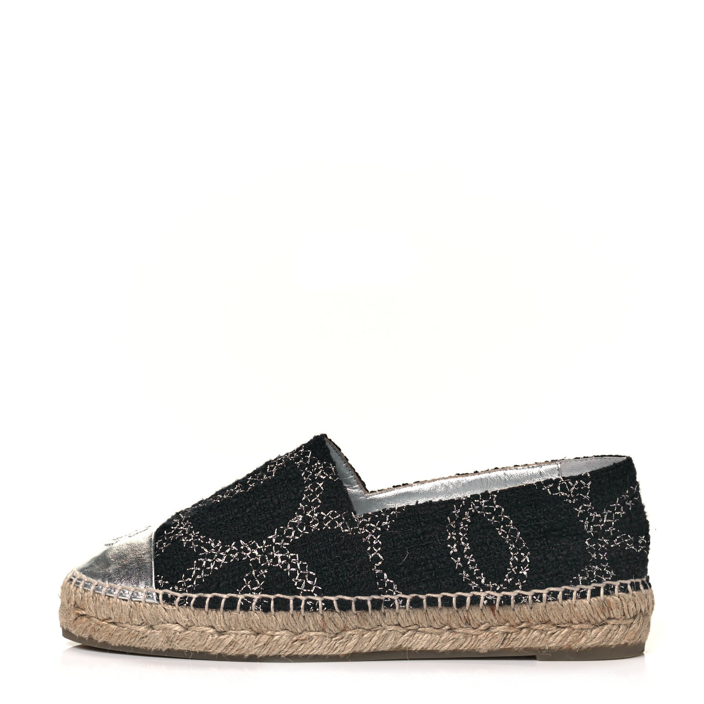 Tweed Lambskin CC Espadrilles 38 Black Silver