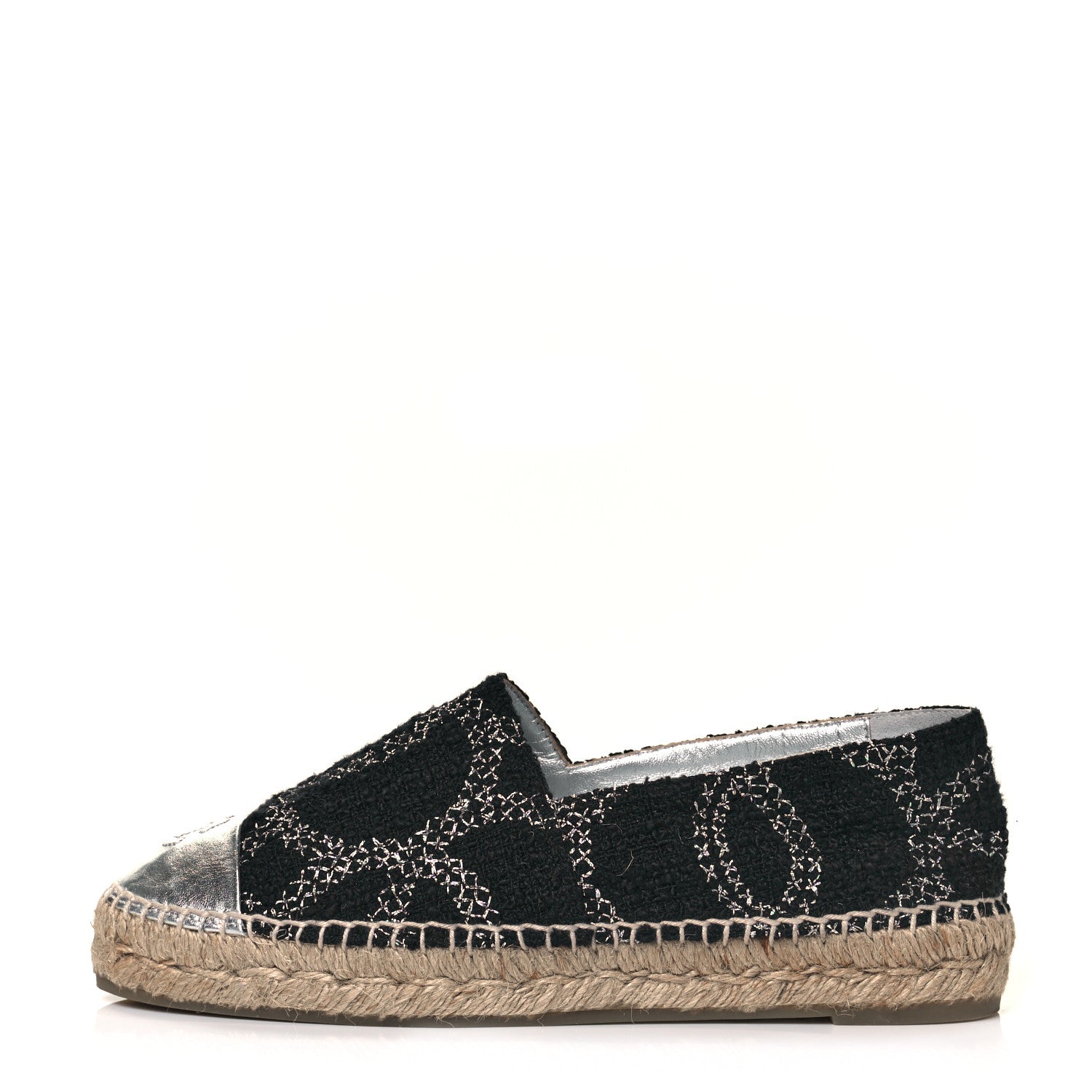 Chanel Tweed Lambskin CC Espadrilles 38 Black Silver 1 of 8