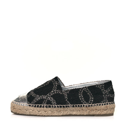 Chanel Tweed Lambskin CC Espadrilles 38 Black Silver 1 of 8