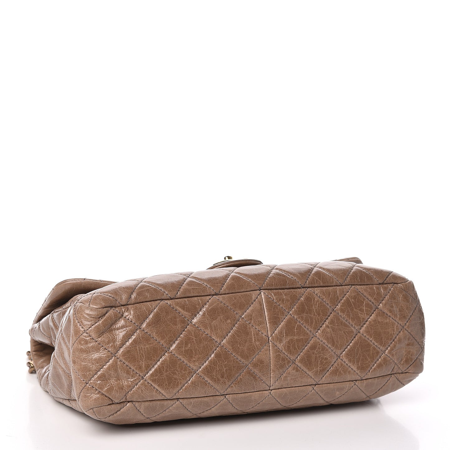 Glazed Calfskin Castle Rock Medium Flap Dark Beige