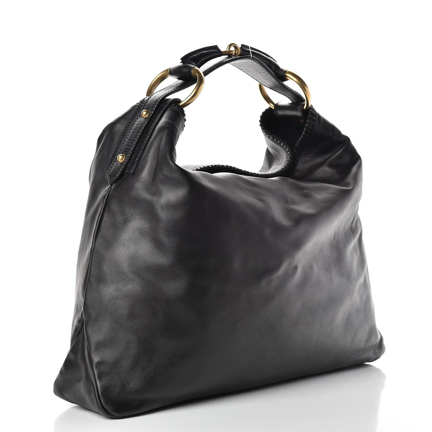 Calfskin Large Horsebit Chain Hobo Black