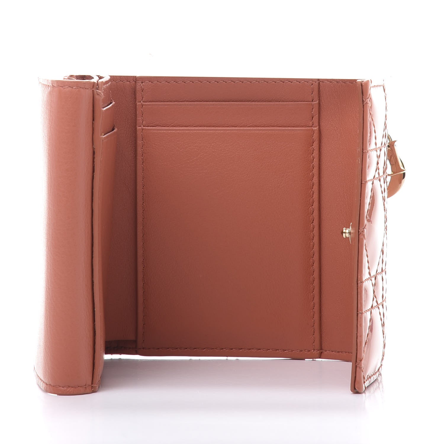 Christian Dior Patent Cannage Lady Dior Lotus Wallet Dark Coral 5 of 11