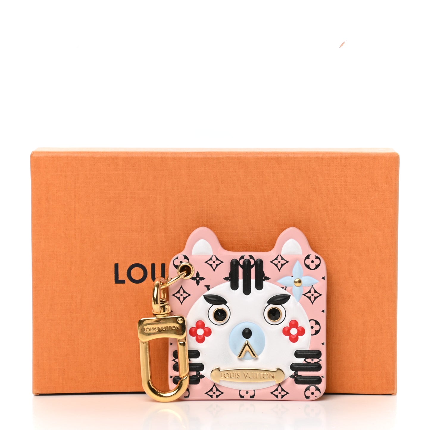 Monogram Fun Face Cat Bag Charm Rose Pale