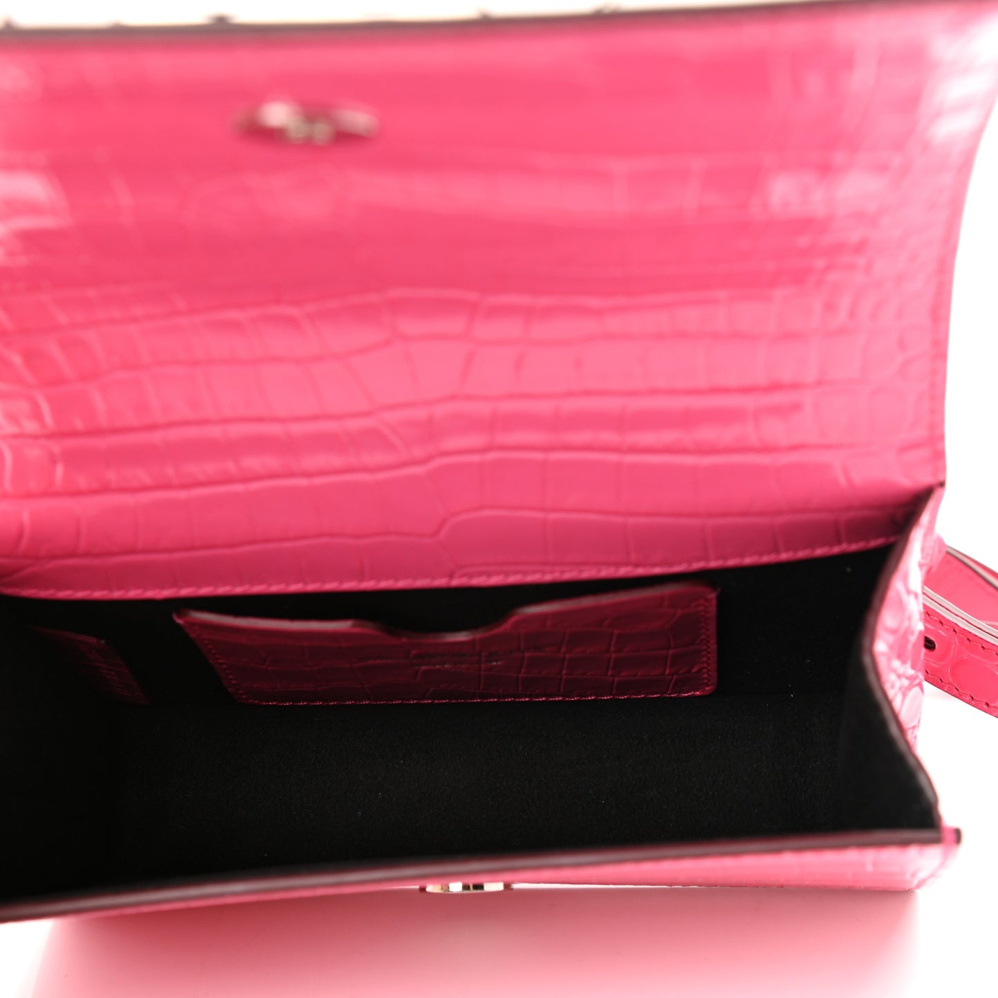 Shiny Crocodile Embossed Jeweled Satchel Peony Pink