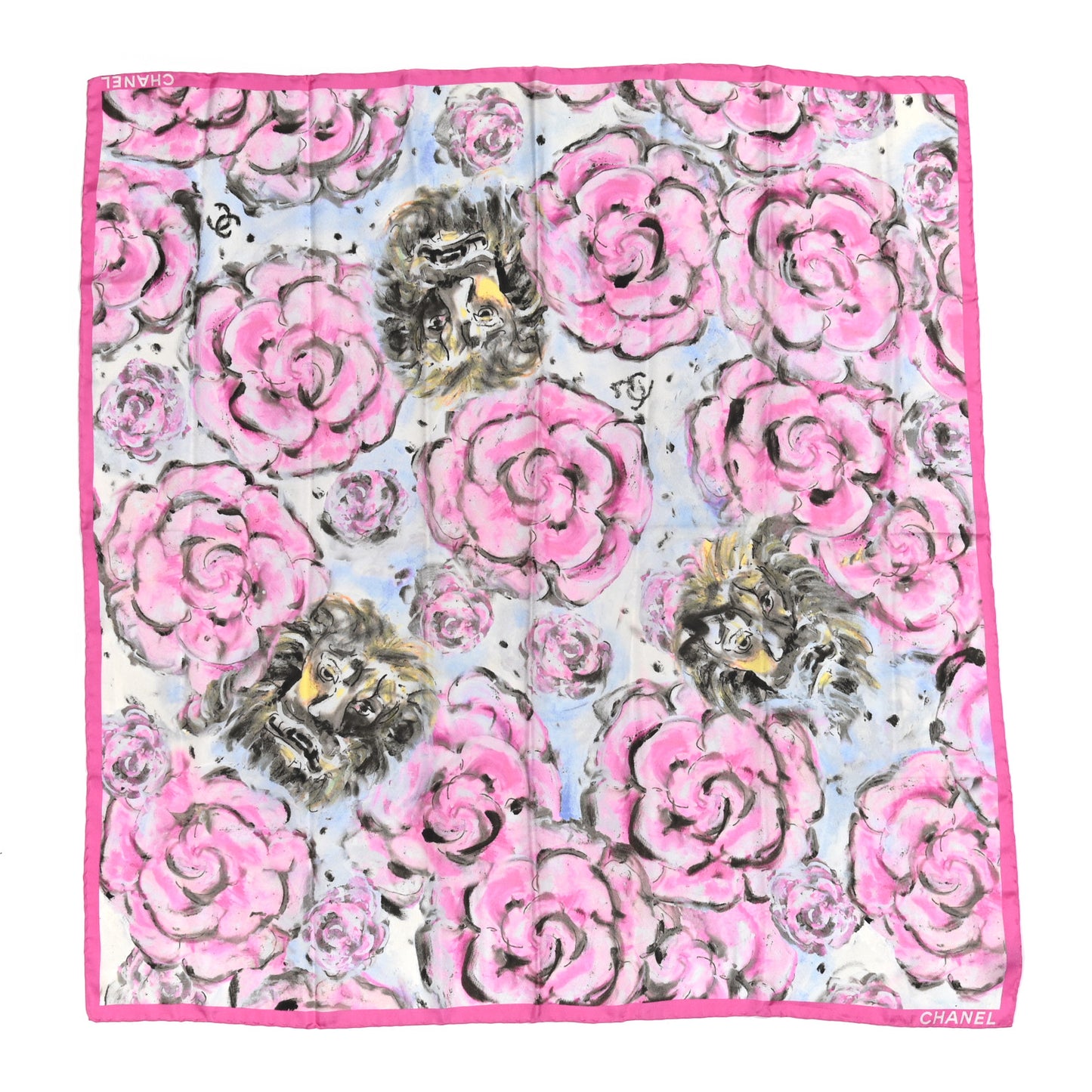 Silk Camellia Lion Scarf Pink