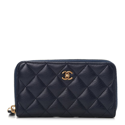 Chanel Calfskin Quilted Small Zip Around Wallet Navy 1 of 9