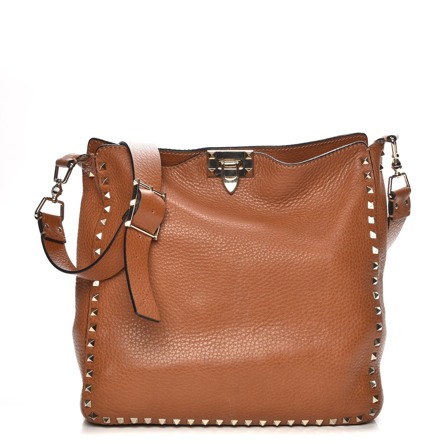 Valentino Garavani Pebbled Calfskin Large Rockstud Flip-Lock Messenger Bag Light Cuir 1 of 11