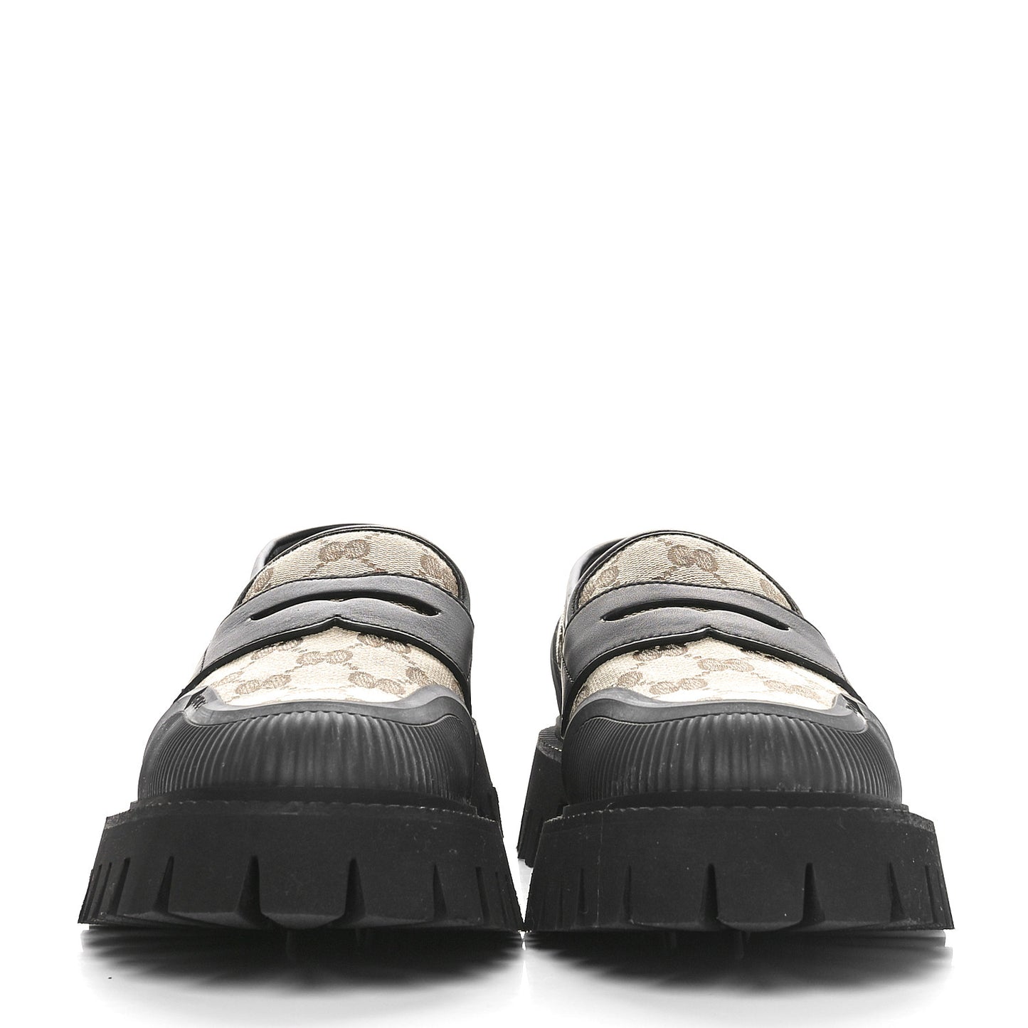 GG Monogram Miro Soft Calfskin Platform Loafers 39.5 Beige Ebony Black